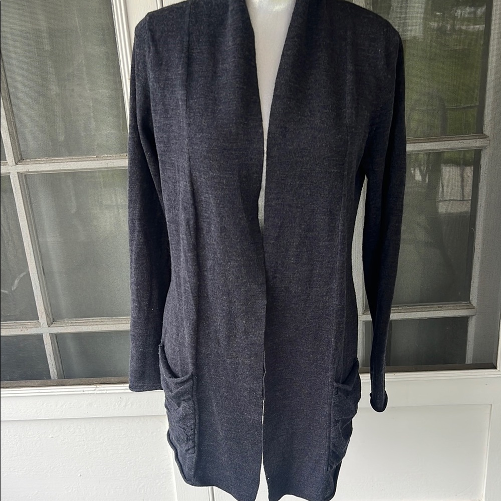 Tweeds Merino Wool Open Front Cardigan with Pockets in Midnight Blue